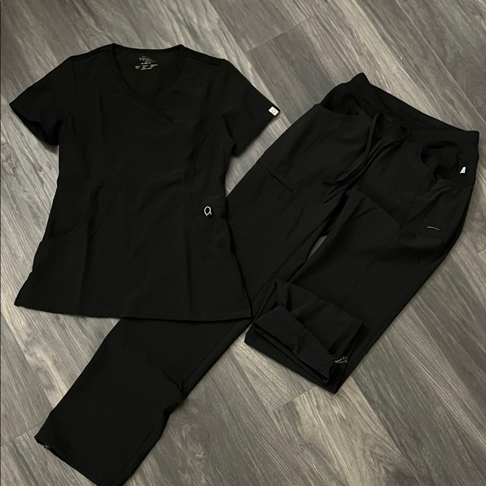 Infinity By Cherokee Women's Antimicrobial Black Scrub Set